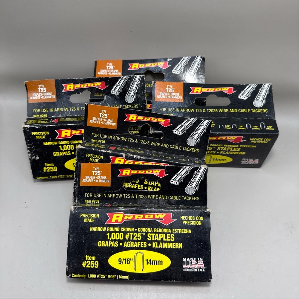 NOS 9/16" 259 Round Crown Steel Staples Use in ARROW T25 & T2025 Wire Cable X 5